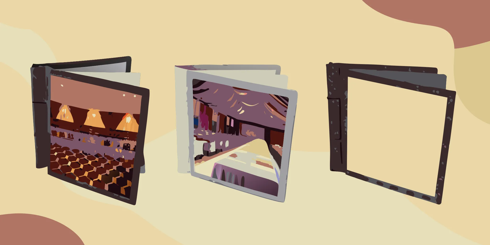 A variety of table tent paper samples displaying different weights, finishes, and designs.